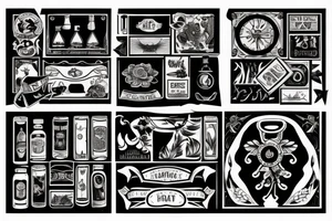 Rum bottle patchwork tattoo idea