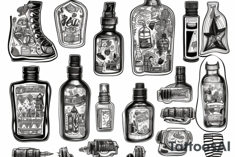Ship in a bottle patchwork tattoo idea