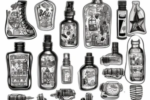 Ship in a bottle patchwork tattoo idea