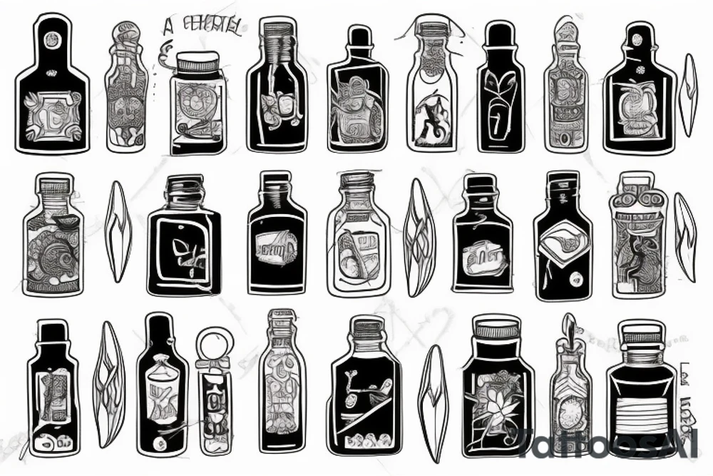 Ship in a bottle patchwork tattoo idea