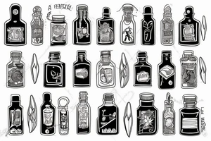 Ship in a bottle patchwork tattoo idea