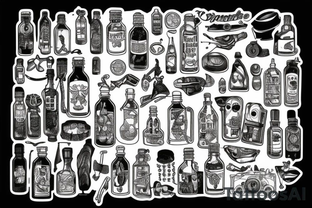 Ship in a bottle patchwork tattoo idea