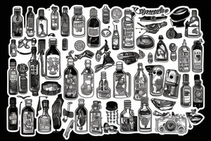Ship in a bottle patchwork tattoo idea