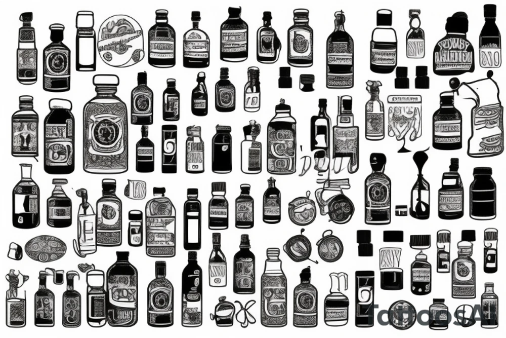 Ship in a bottle patchwork tattoo idea