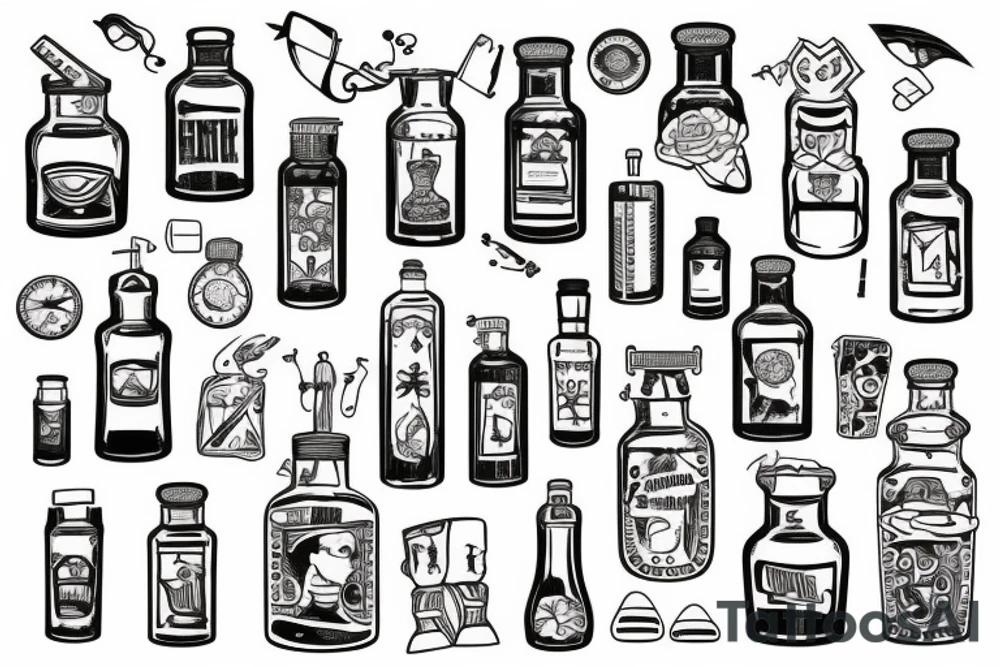 Ship in a bottle patchwork tattoo idea
