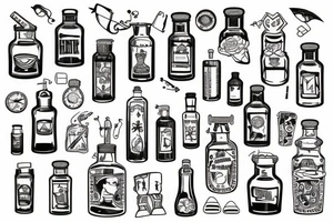 Ship in a bottle patchwork tattoo idea