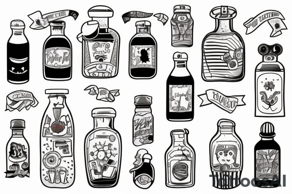 Ship in a bottle patchwork tattoo idea