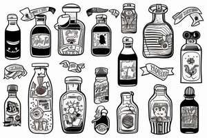 Ship in a bottle patchwork tattoo idea