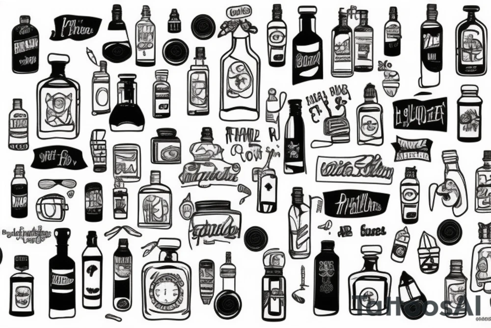 Ship in a bottle patchwork tattoo idea