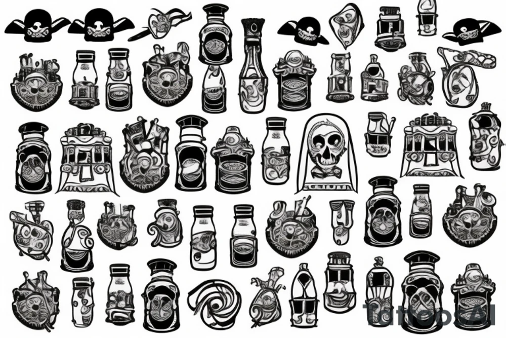 Pirate Ship in a bottle patchwork tattoo idea