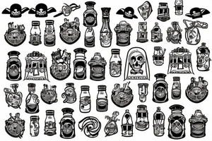 Pirate Ship in a bottle patchwork tattoo idea