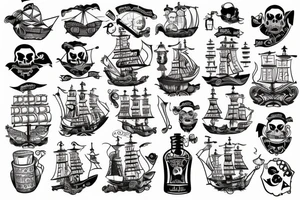 Pirate Ship in a bottle patchwork tattoo idea