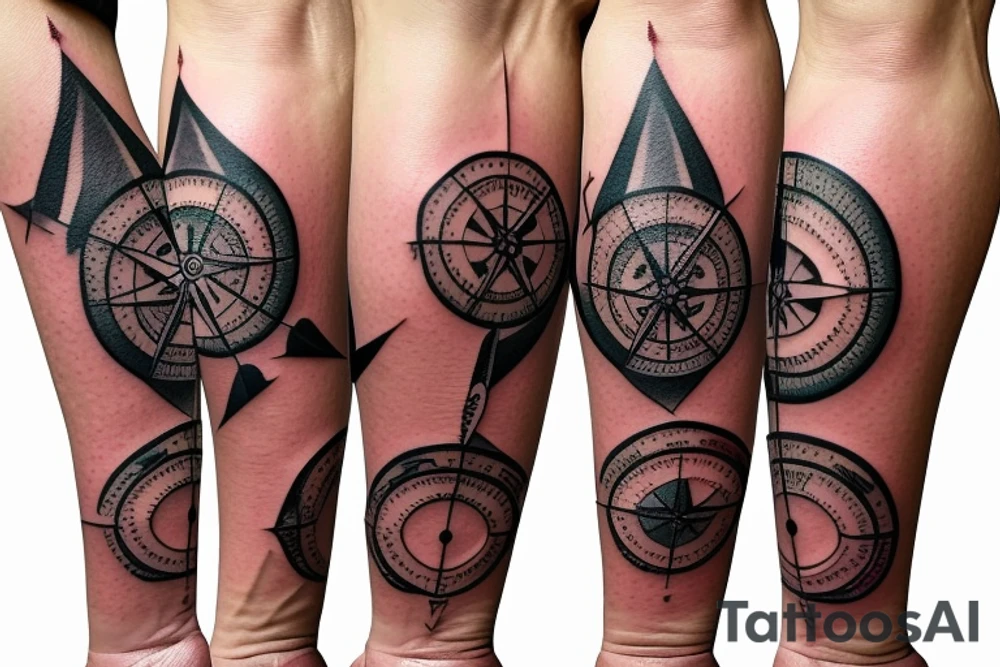 Arrow travel tattoo compass patchwork tattoo idea