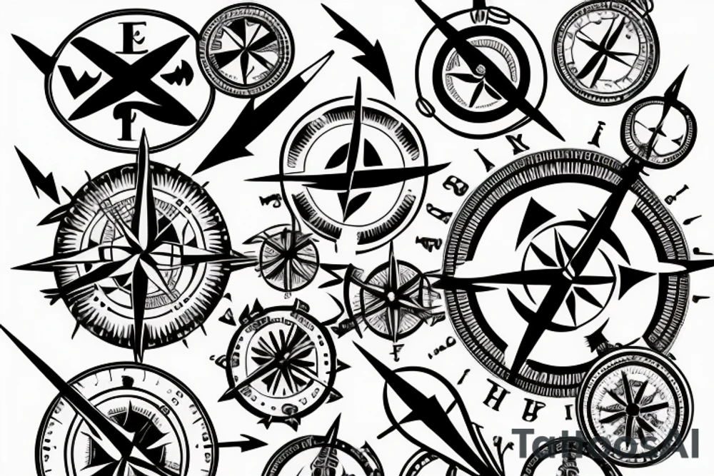 Arrow travel tattoo compass patchwork tattoo idea Arrow travel tattoo compass patchwork tattoo idea