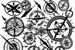 Arrow travel tattoo compass patchwork tattoo idea