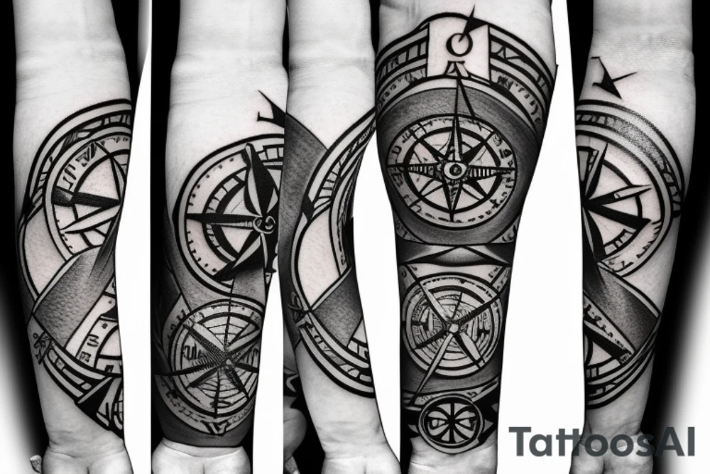 Arrow travel tattoo compass patchwork tattoo idea Arrow travel tattoo compass patchwork tattoo idea
