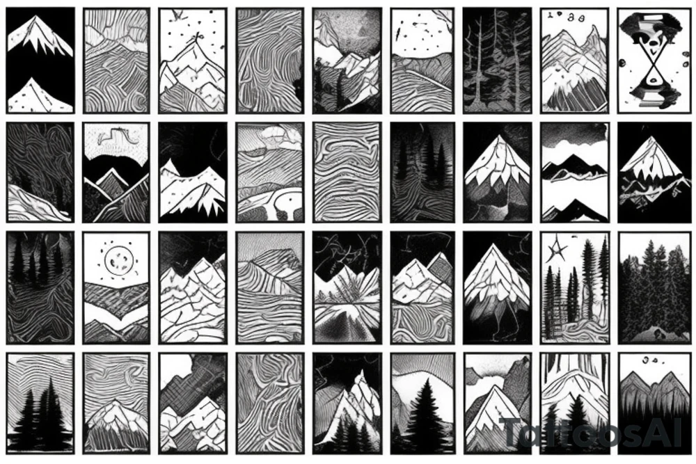 Mountain range patchwork tattoo idea