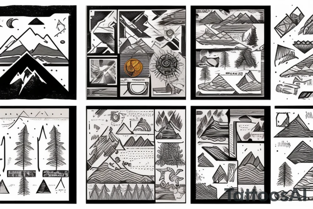 Mountain range patchwork tattoo idea