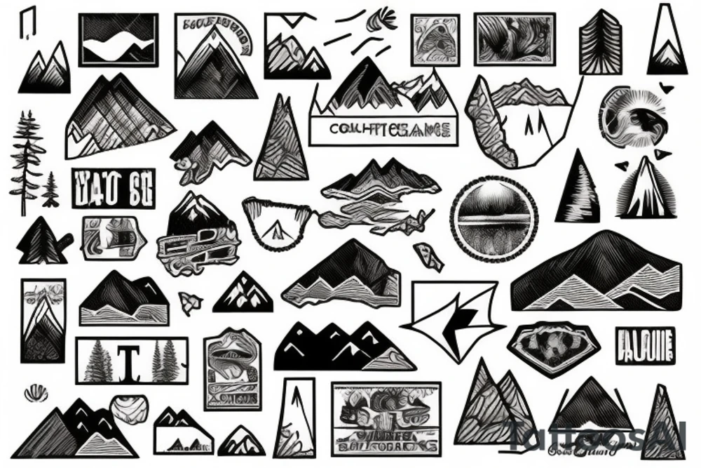 Mountain range patchwork tattoo idea