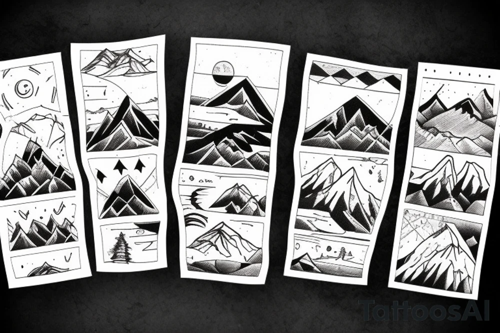 Mountain range patchwork tattoo idea
