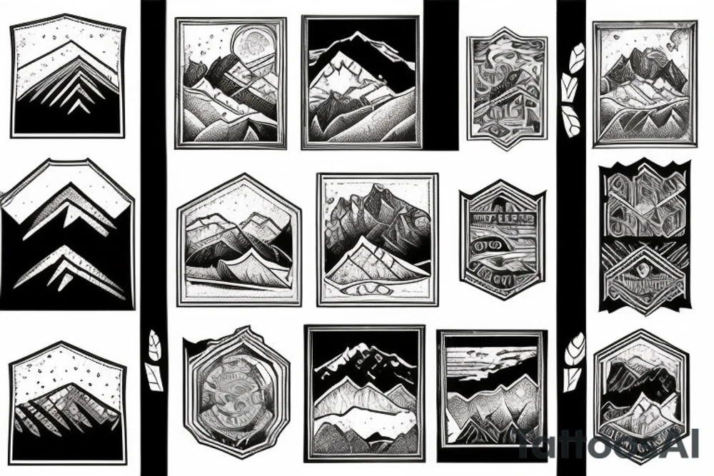 Mountain range patchwork tattoo idea