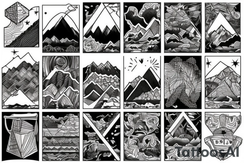 Mountain range patchwork tattoo idea