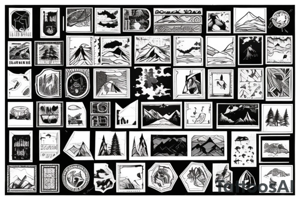 Mountain range patchwork tattoo idea