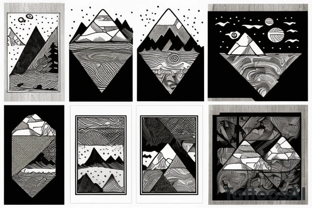Mountain range patchwork tattoo idea