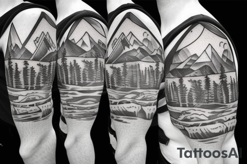Mountain range patchwork tattoo idea