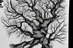 Tower surrounded by mulberry branches with a river passing at the foot of the tower tattoo idea