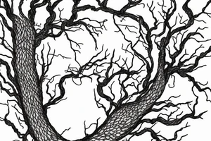 Tower surrounded by mulberry branches with a river passing at the foot of the tower tattoo idea