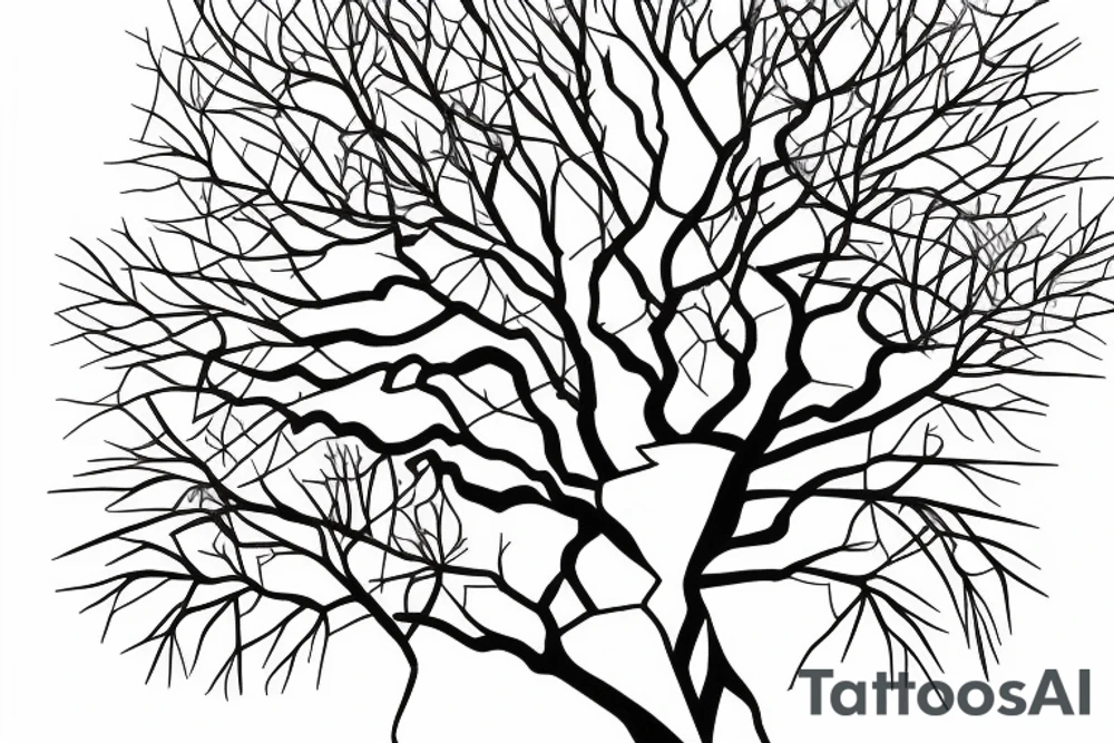 Tower surrounded by mulberry branches with a river passing at the foot of the tower tattoo idea
