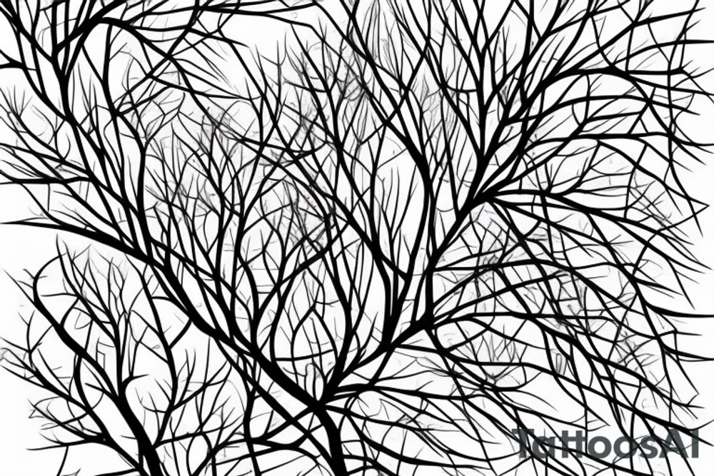 Tower surrounded by mulberry branches with a river passing at the foot of the tower tattoo idea