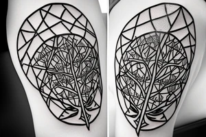 An image in the style of a coat of arms, depicting a tower (similar to that of a chess board) with small branches or twigs growing around it. tattoo idea