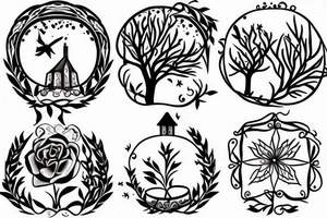 A small tower with a simple design, with small branches growing around it. tattoo idea