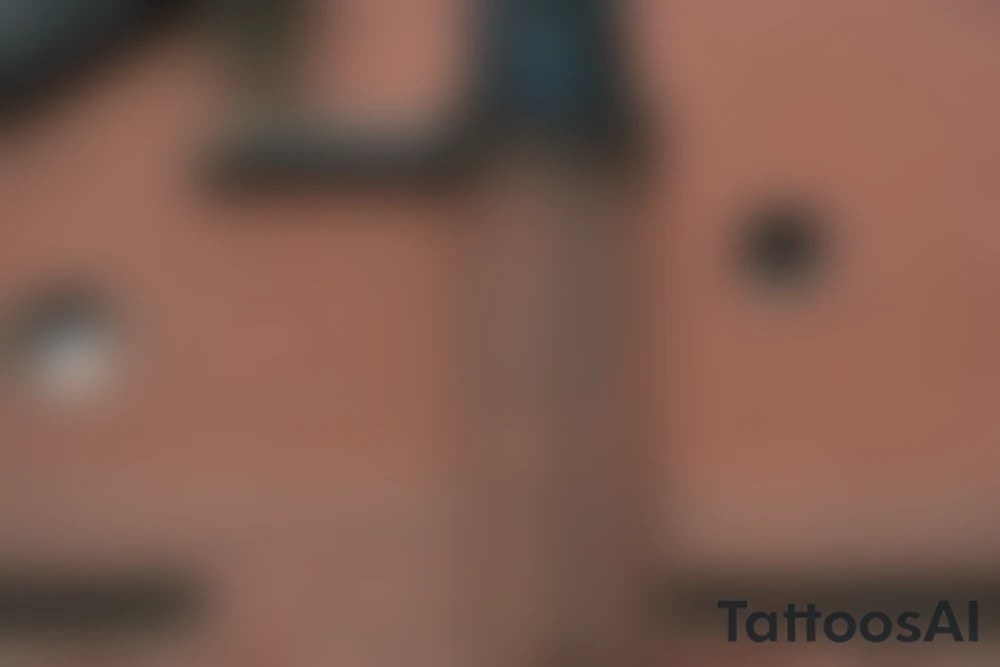 The coat of arms features a simple and symmetrical tower with bricks in its structure. There are small branches growing between the bricks, climbing the tower and surrounding it, which gives a touch of nature to the design. The tower is surrounded by a simple and round shield with a thin black border. tattoo idea