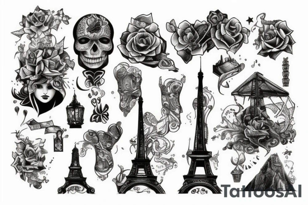 uma torre de castelo rodeado de ramos tattoo idea