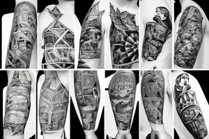 uma torre de castelo rodeado de ramos tattoo idea