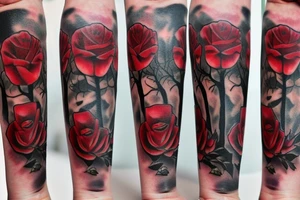 Gothic Alice and wonderland,  bonsai tree, red 
roses tattoo idea