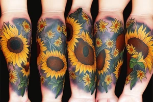 Sunburst with sunflowers tattoo idea