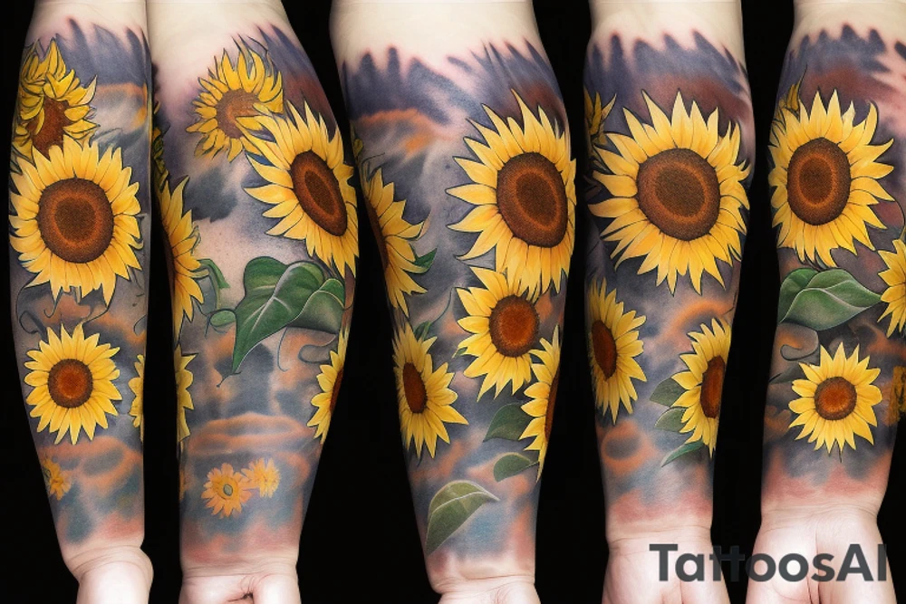 Sunburst with sunflowers tattoo idea
