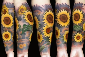 Sunburst with sunflowers tattoo idea