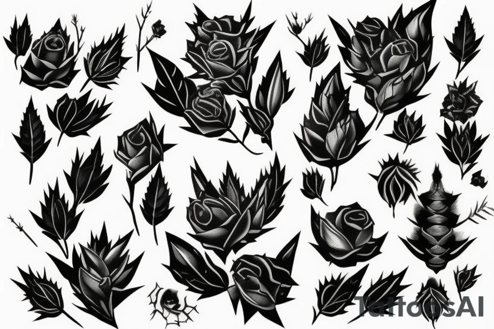 Beautiful; Demon girl Radiant Smokey Blackout Pretty Thorns Intricate Detailed Realistic tattoo idea
