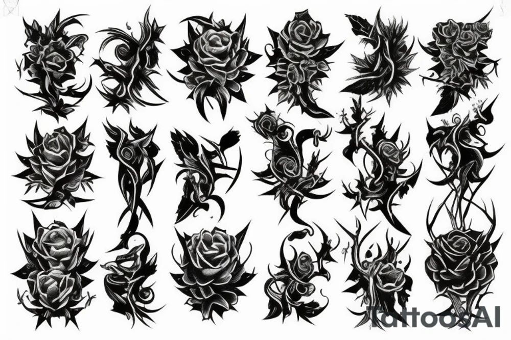 Beautiful; Demon girl Radiant Smokey Blackout Pretty Thorns Intricate Detailed Realistic tattoo idea