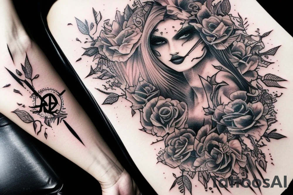 Demonic Badass Woman Babe Thorns Smokey Intricate Detailed Pretty Runes Beautiful tattoo idea