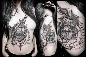 Demonic Badass Woman Babe Thorns Smokey Intricate Detailed Pretty Runes Beautiful tattoo idea