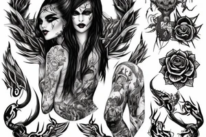 Demonic Badass Woman Babe Thorns Smokey Intricate Detailed Pretty Runes Beautiful tattoo idea