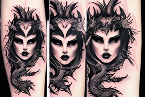 Demonic Badass Woman Babe Thorns Smokey Intricate Detailed Pretty Runes Beautiful tattoo idea