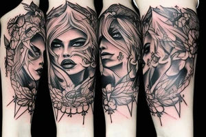 Demonic Badass Woman Babe Thorns Smokey Intricate Detailed Pretty Runes Beautiful tattoo idea