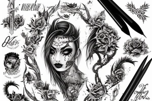 Demonic Badass Woman Babe Thorns Smokey Intricate Detailed Pretty Runes Beautiful tattoo idea